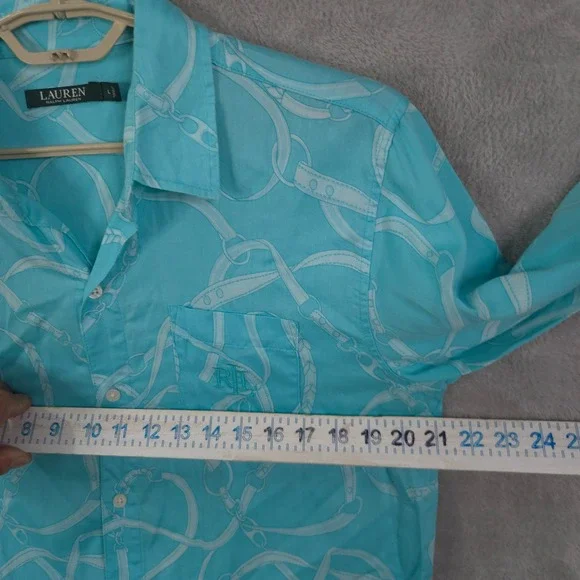 Lauren Ralph Lauren Button Up Shirt Dress Long Sleeve Top Crest Geometric Large - Picture 8 of 15